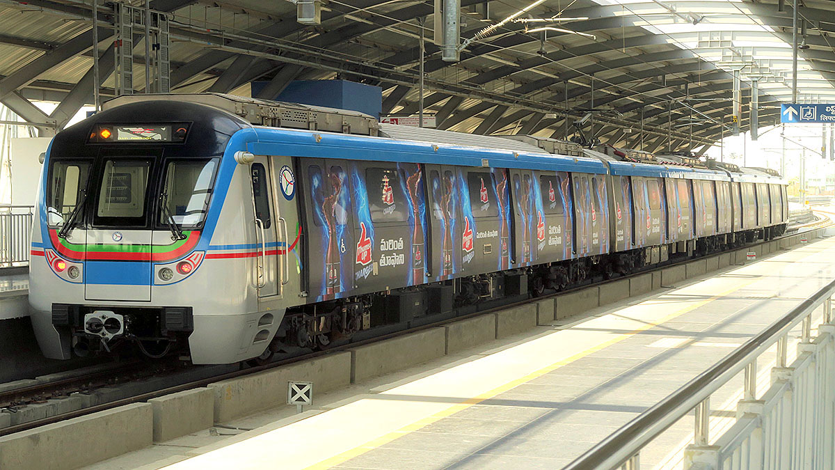 Hyderabad Metro Rail Phase 1 train at station