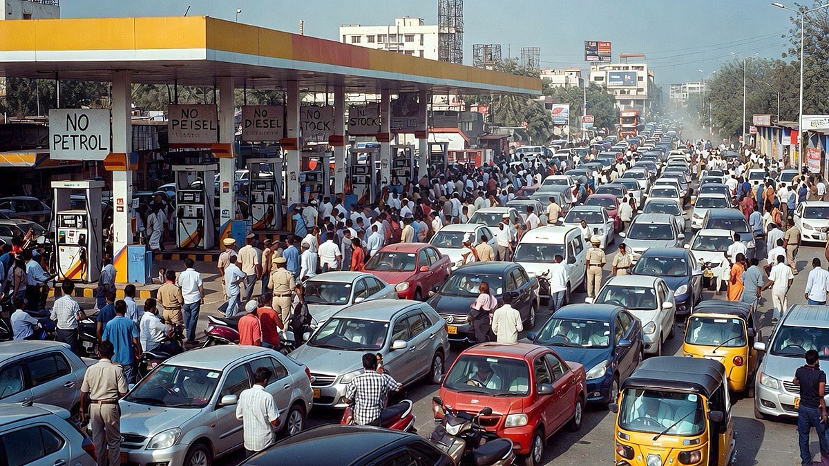 తెలంగాణలో పుకార్ల కారణంగా పెట్రోల్ బంక్ వద్ద భారీ క్యూ లైన్లు