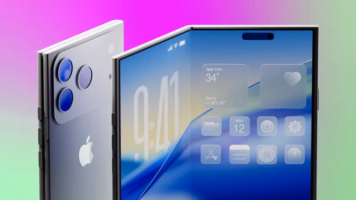 Apple foldable iPhone with dual display design showing outer screen and rear camera module