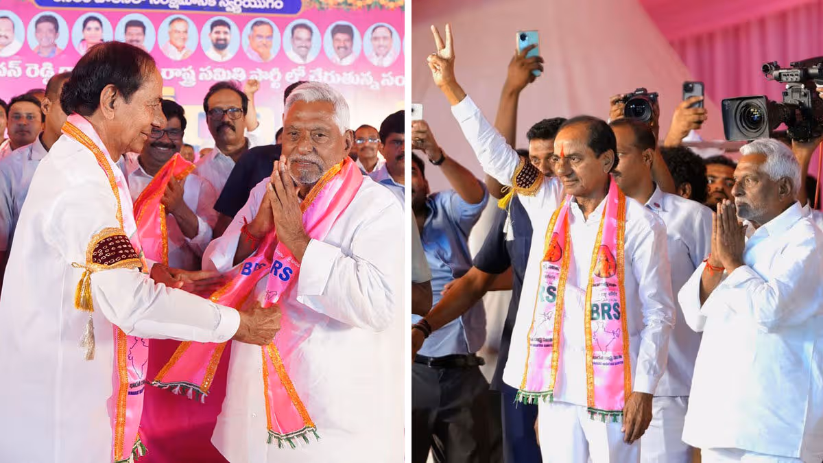 జీవన్‌రెడ్డికి గులాబీ కండువా కప్పి పార్టీలోకి ఆహ్వానిస్తున్న కేసీఆర్