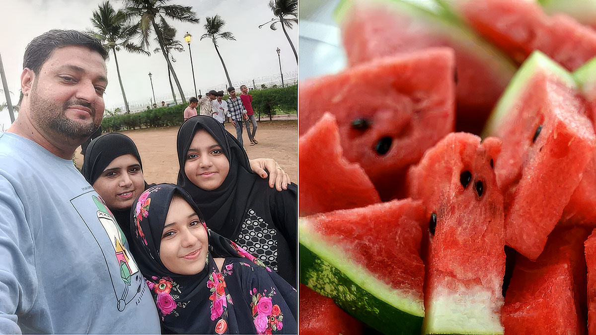 ముంబైలో అనుమానాస్పద ఫుడ్ పాయిజనింగ్ ఘటనలో మృతి చెందిన కుటుంబ సభ్యుల ఫోటోతో పాటు పుచ్చకాయ ముక్కల ప్రతీకాత్మక చిత్రం.