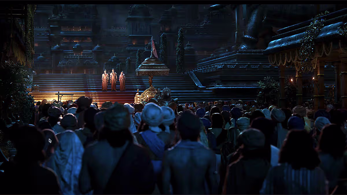 Ayodhya palace crowd scene Ramayana movie glimpse
