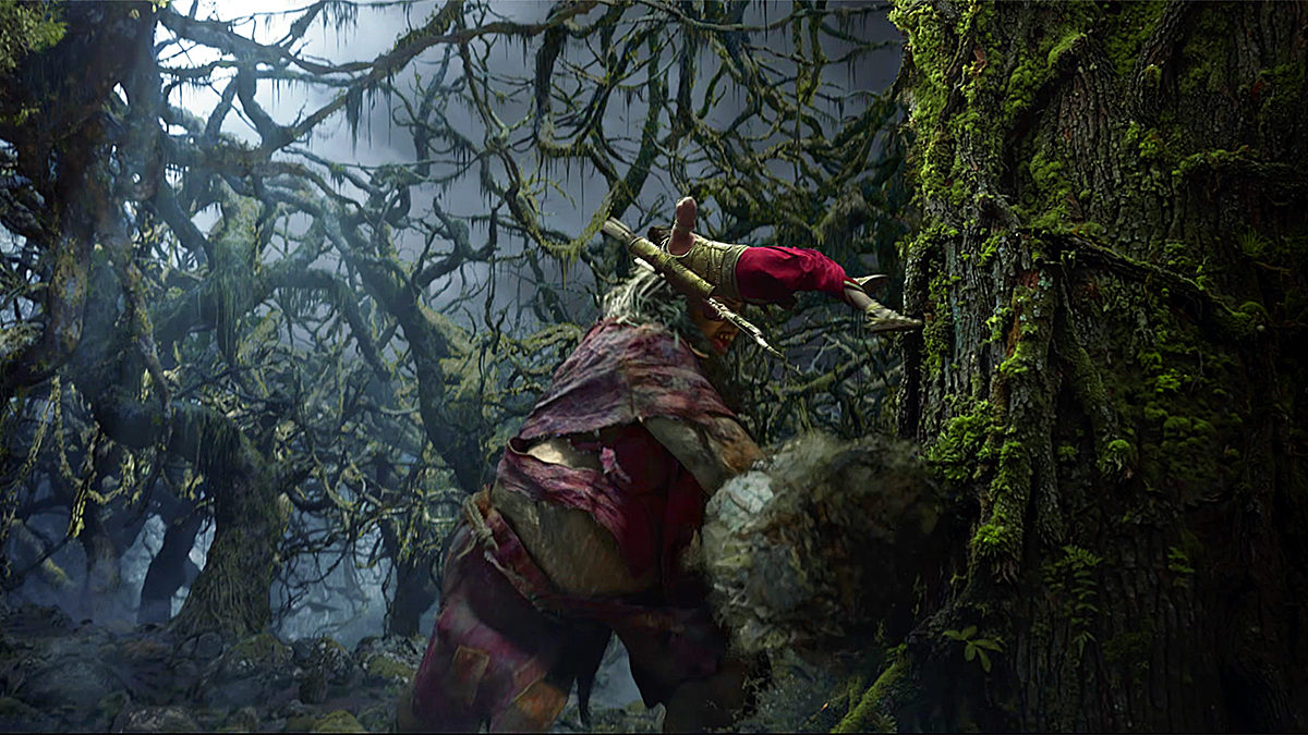 Sri Rama fighting Tataki demon in forest Ramayana movie scene
