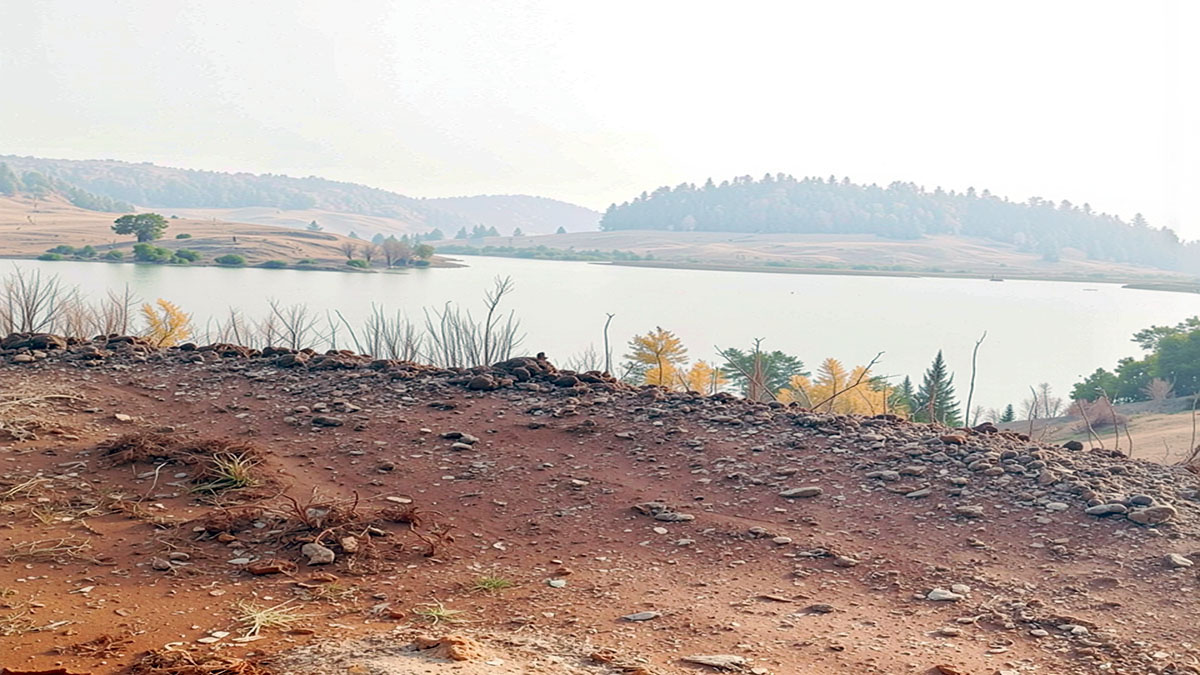 Scenic view of Siddapur reservoir with low water levels in Nizamabad district