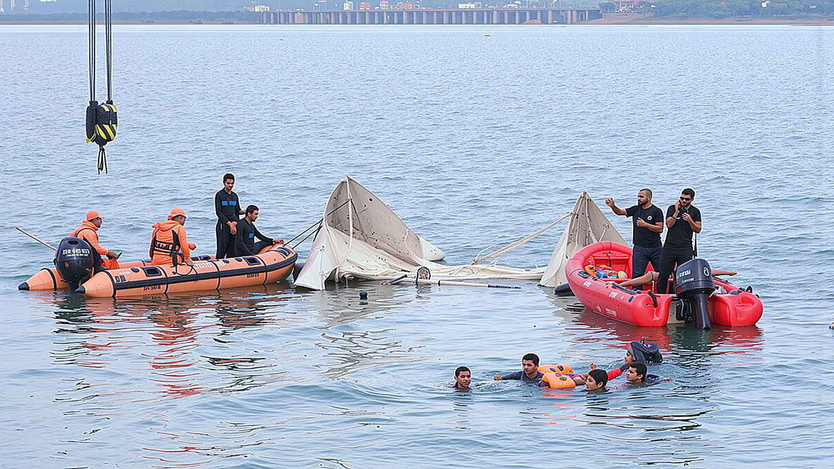 SDRF and divers searching submerged boat wreckage in Bargi Dam