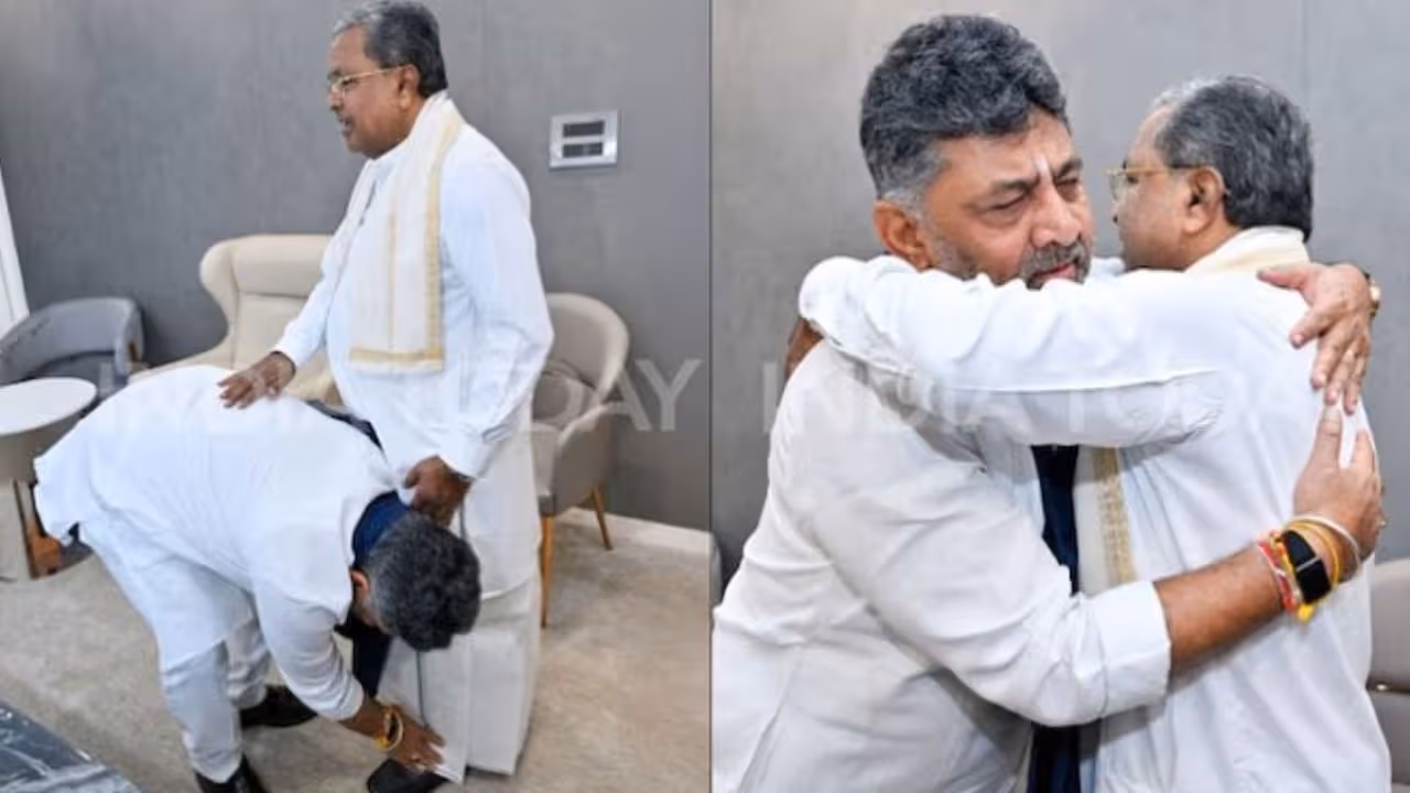 హైడ్రామా.. సీఎం సిద్దరామయ్య కాళ్లు మొక్కిన డీకే శివకుమార్