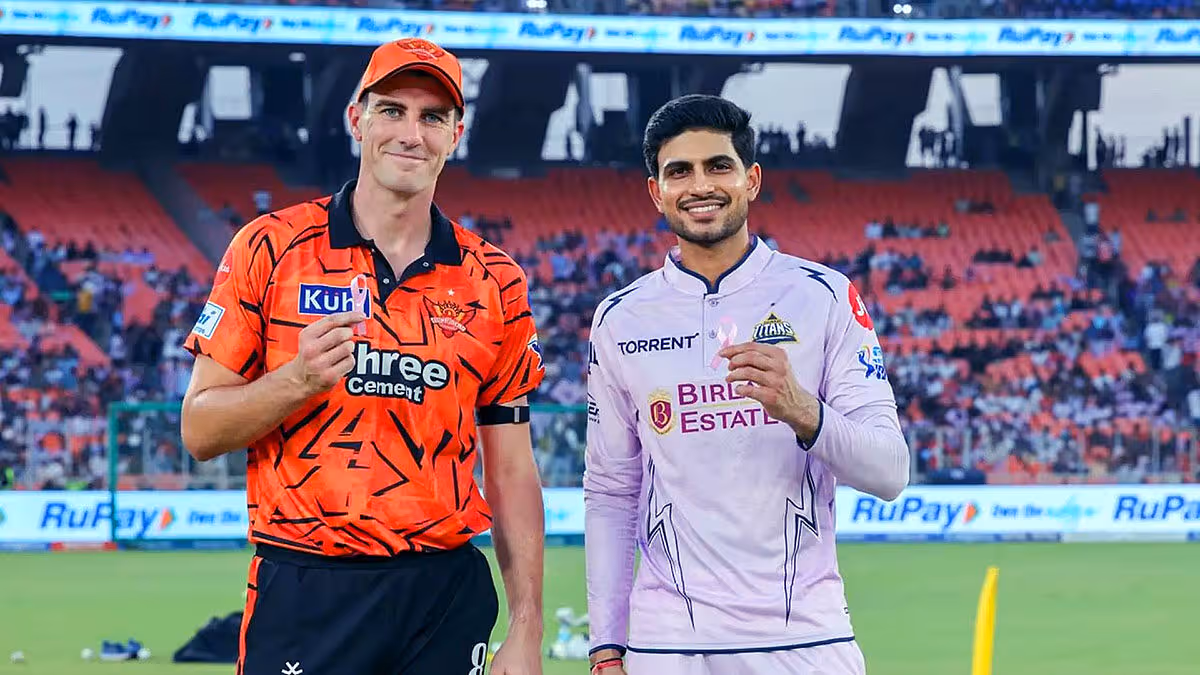 Gujarat Titans captain Shubman Gill wearing lavender jersey during GT vs SRH IPL 2026 match toss