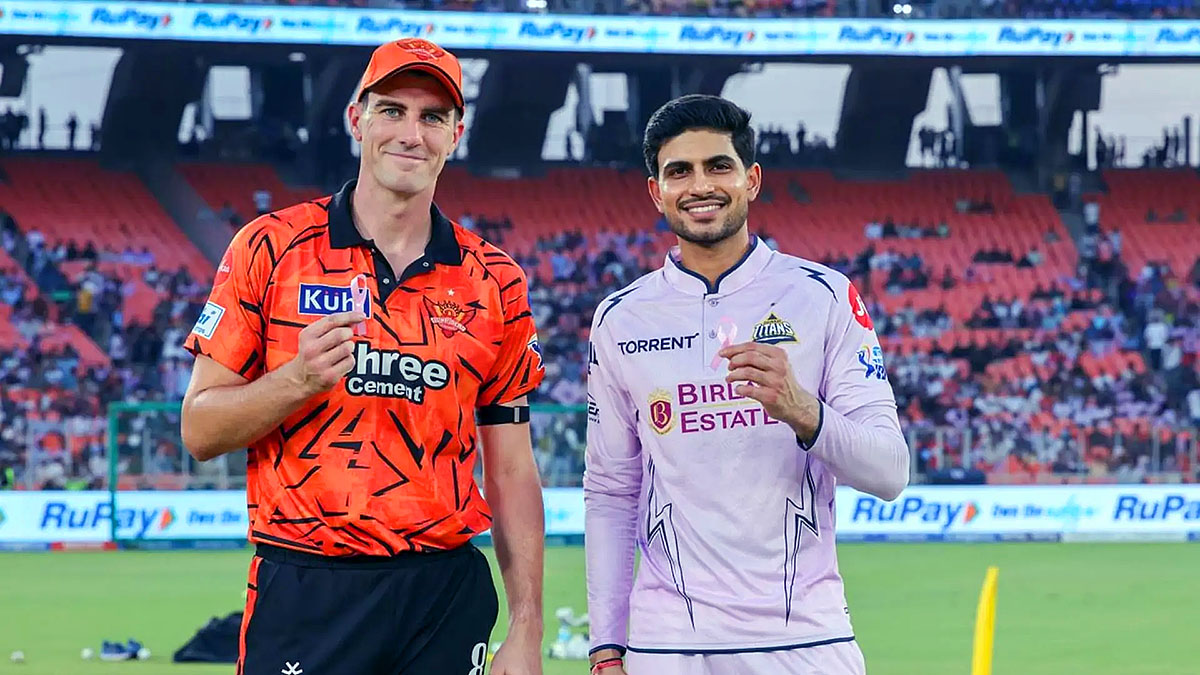 Gujarat Titans captain Shubman Gill wearing lavender jersey during GT vs SRH IPL 2026 match toss