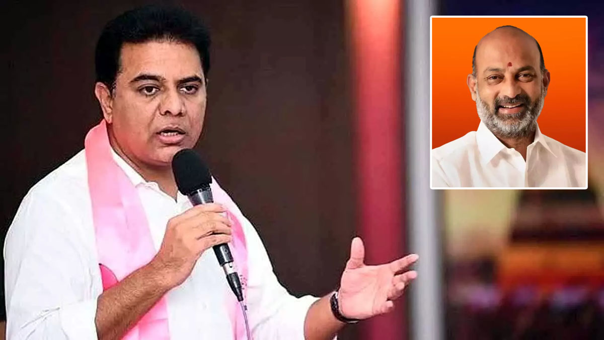 కేటీఆర్‌ మాట్లాడుతూ బండి సంజయ్‌పై విమర్శలు చేస్తున్న దృశ్యం