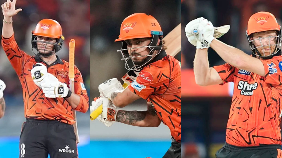 SRH batters Abhishek Sharma, Ishan Kishan and Heinrich Klaasen during explosive innings against RCB in IPL 2026