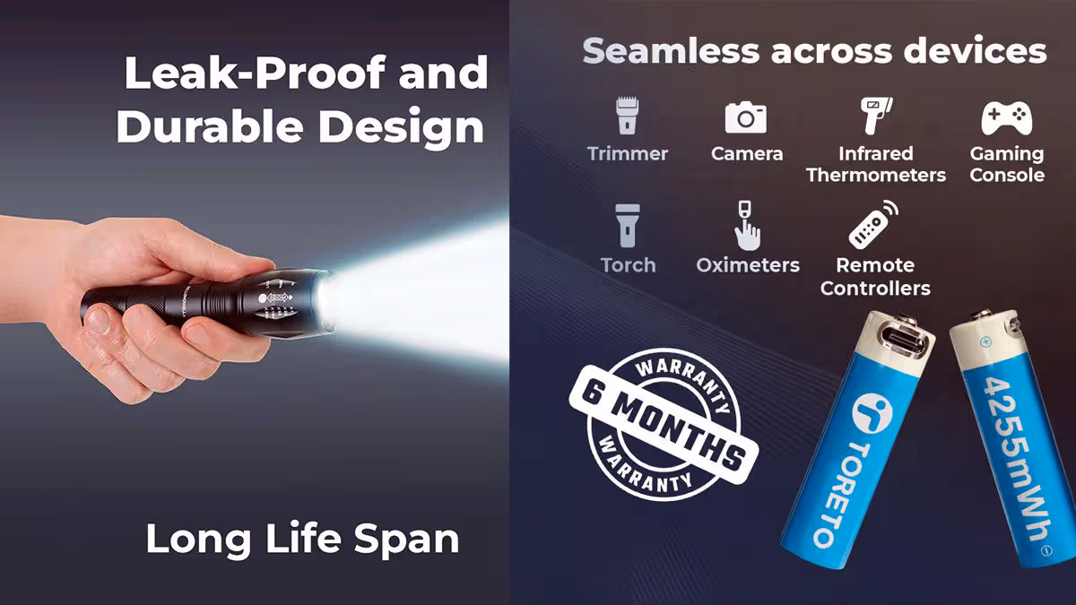 Toreto Pulse rechargeable AA batteries for camera, trimmer, torch and gaming devices