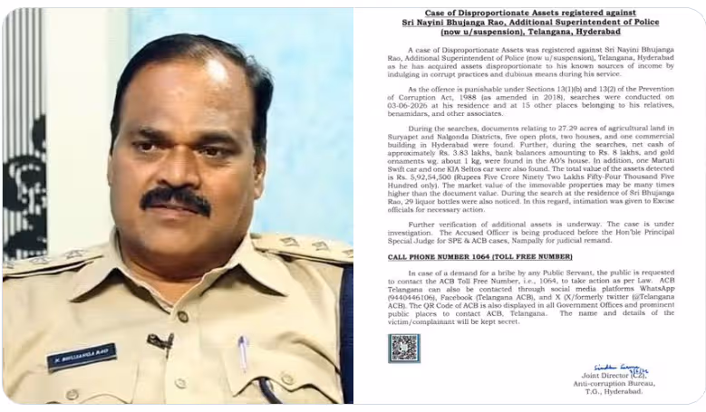 భుజంగరావును అరెస్టు చేసిన ఏసీబీ..రూ.5.92కోట్ల ఆస్తుల గుర్తింపు