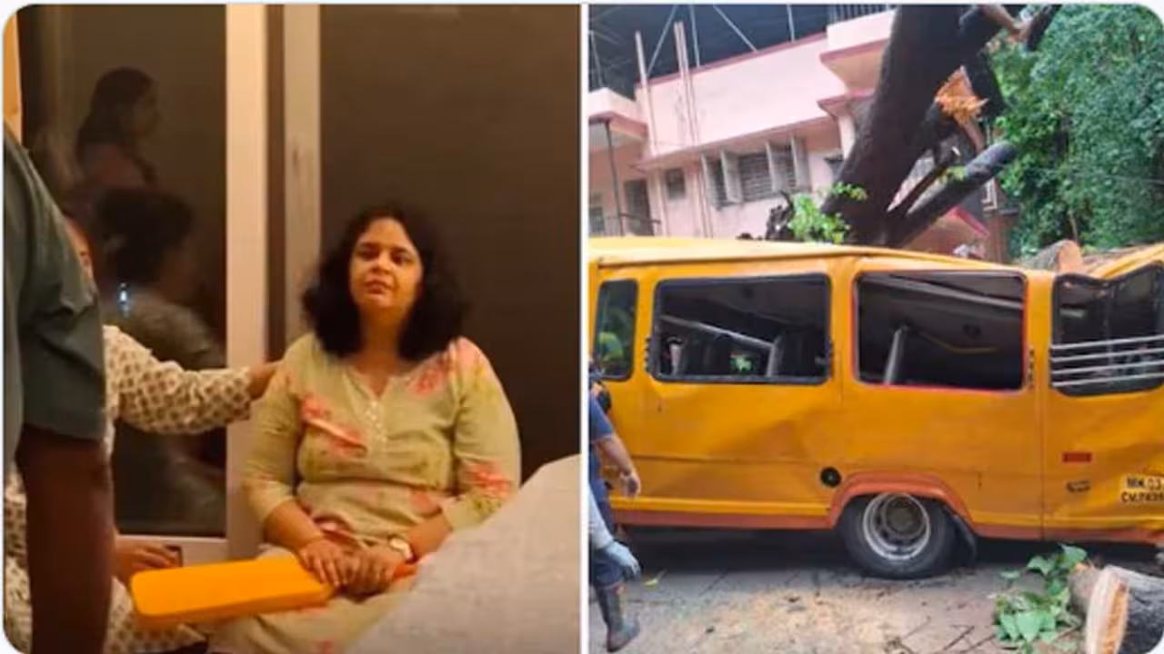 స్కూల్ బస్సుపై చెట్టు పడి విద్యార్థి మృతి..కొడుకు కోసం క్రికెట్ బ్యాట్ తో తల్లి ఎదురుచూపు !