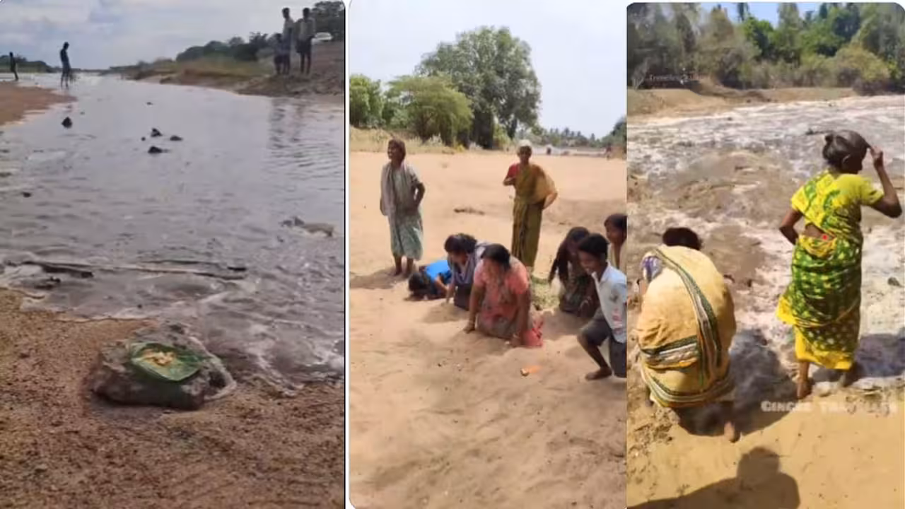 కావేరి నది జలాలకు తమిళ ప్రజల సాంప్రదాయ పూజలు..వైరల్